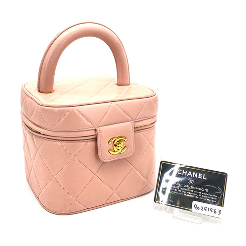 CHANEL VINTAGE VANITY HAND BAG PINK LAMB SKIN 90261563