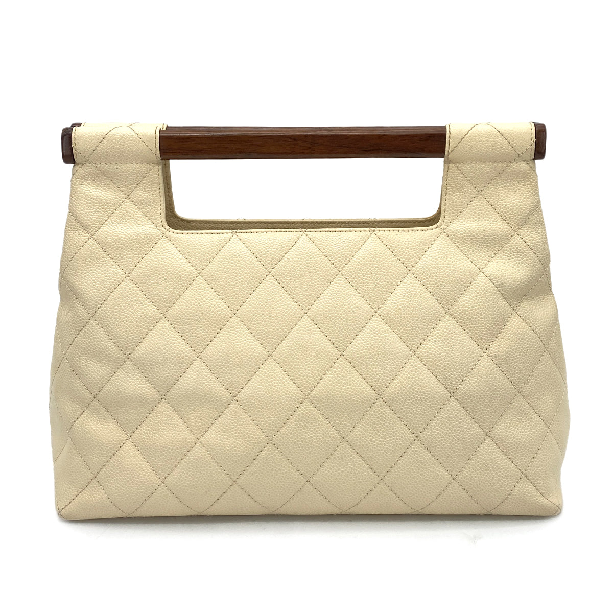 CHANEL VINTAGE MATELASSE WOOD HANDLE BAG BEIGE CAVIAR SKIN 90261564