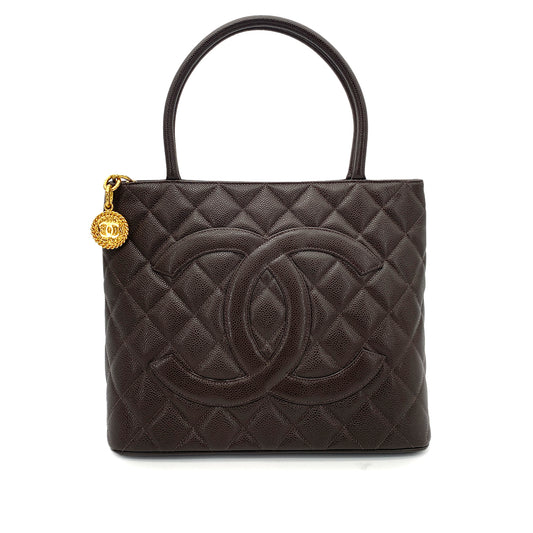 CHANEL VINTAGE MEDALLION TOTE BAG BROWN CAVIAR SKIN 90261565