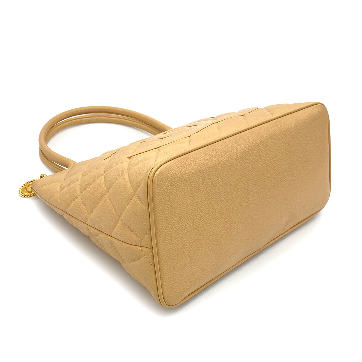 CHANEL VINTAGE MEDALLION TOTE BAG BEIGE CAVIAR SKIN 90261572