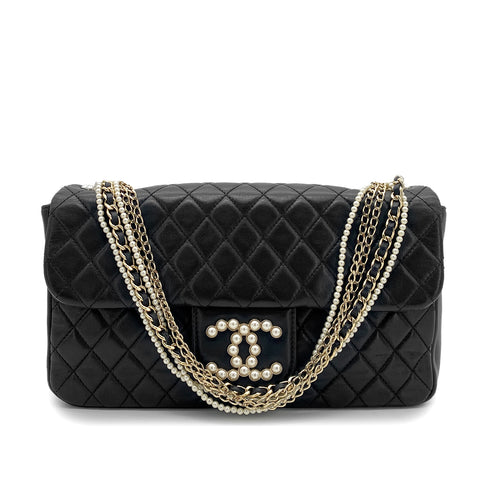 CHANEL WESTMINSTER CHAIN SHOULDER BAG FAUX PEARL BLACK LAMB SKIN 90261575 - PURPOSE
