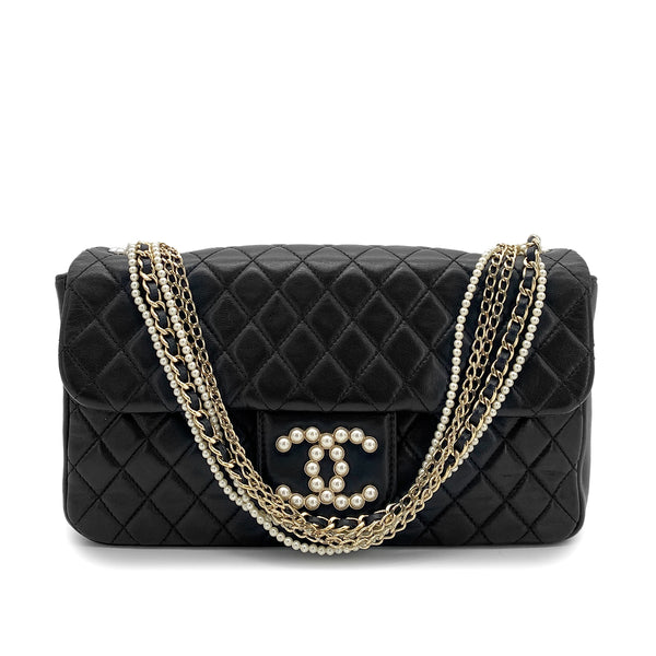 CHANEL WESTMINSTER CHAIN SHOULDER BAG FAUX PEARL BLACK LAMB SKIN 90261575 - PURPOSE