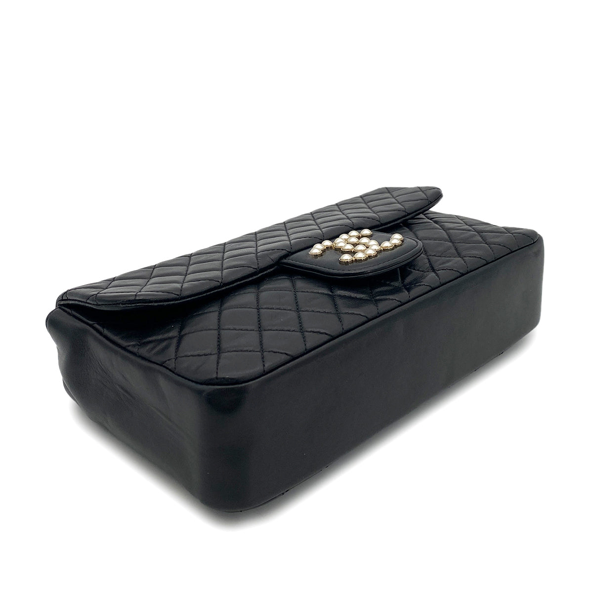 CHANEL WESTMINSTER CHAIN SHOULDER BAG FAUX PEARL BLACK LAMB SKIN 90261575