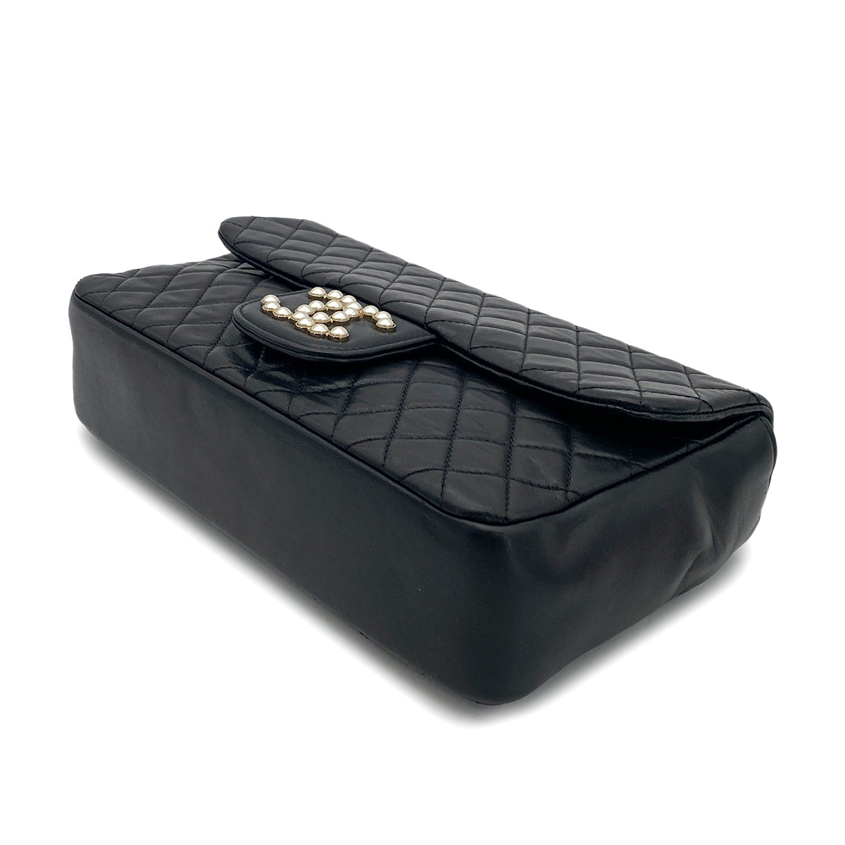 CHANEL WESTMINSTER CHAIN SHOULDER BAG FAUX PEARL BLACK LAMB SKIN 90261575