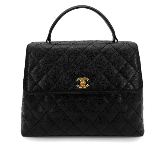 CHANEL VINTAGE MATELASSE HAND BAG BLACK CAVIAR SKIN 90261577