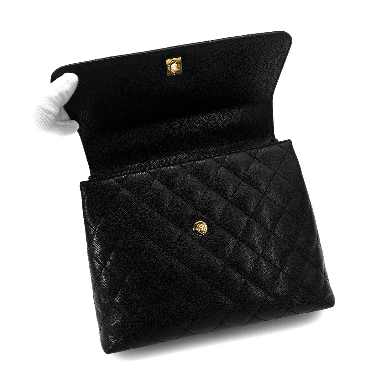 CHANEL VINTAGE MATELASSE HAND BAG BLACK CAVIAR SKIN 90261577