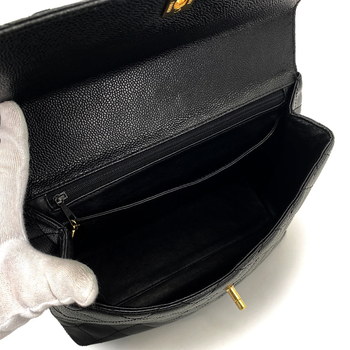 CHANEL VINTAGE MATELASSE HAND BAG BLACK CAVIAR SKIN 90261577
