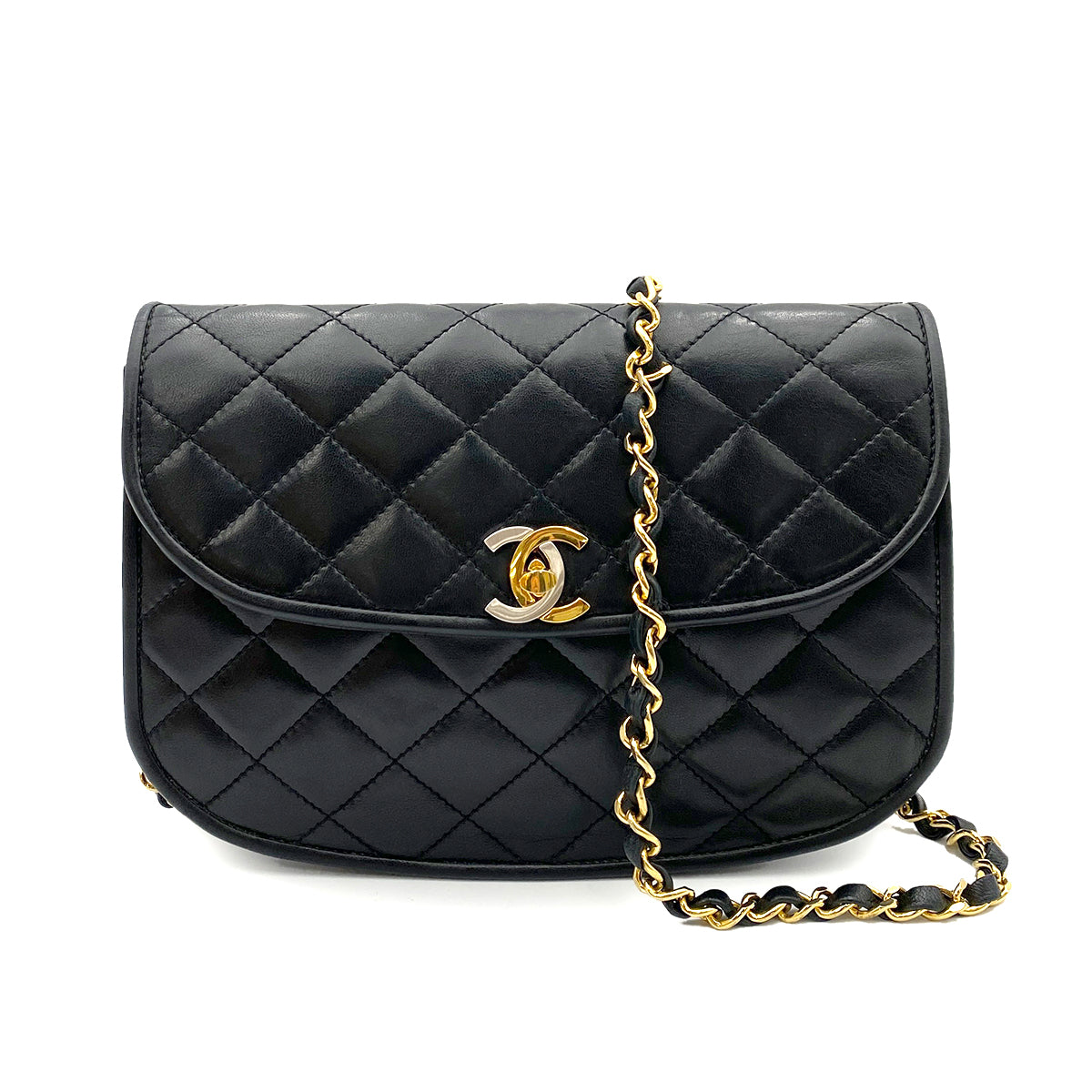 CHANEL VINTAGE PARIS ONLY MATELASSE CHAIN SHOULDER BAG BLACK LAMB SKIN 90261579