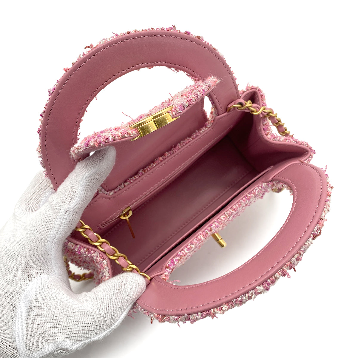 CHANEL MATELASSE CHAIN HAND SHOULDER BAG PINK TWEED 90261582