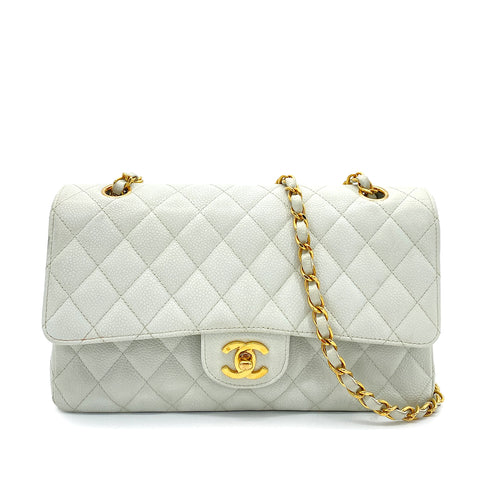 CHANEL VINTAGE CLASSIC FLAP MEDIUM CHAIN SHOULDER BAG LIGHT BLUE CAVIAR SKIN 90261587 - PURPOSE