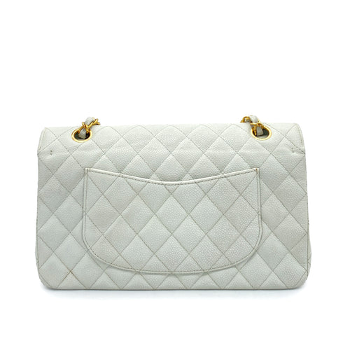 CHANEL VINTAGE CLASSIC FLAP MEDIUM CHAIN SHOULDER BAG LIGHT BLUE CAVIAR SKIN 90261587 - PURPOSE