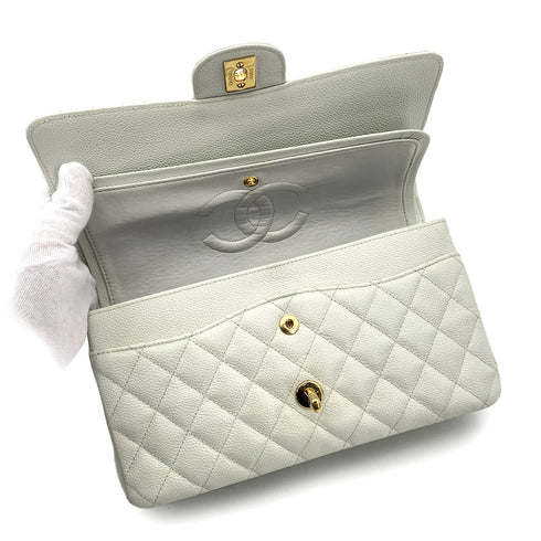 CHANEL VINTAGE CLASSIC FLAP MEDIUM CHAIN SHOULDER BAG LIGHT BLUE CAVIAR SKIN 90261587 - PURPOSE