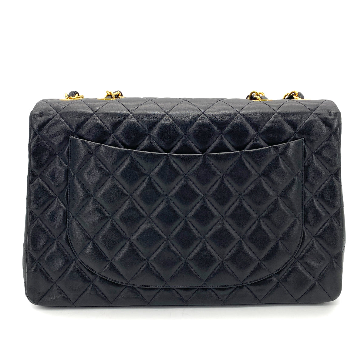 CHANEL VINTAGE MAXI MATELASSE 34 CHAIN SHOULDER BAG BLACK LAMB SKIN 90261589