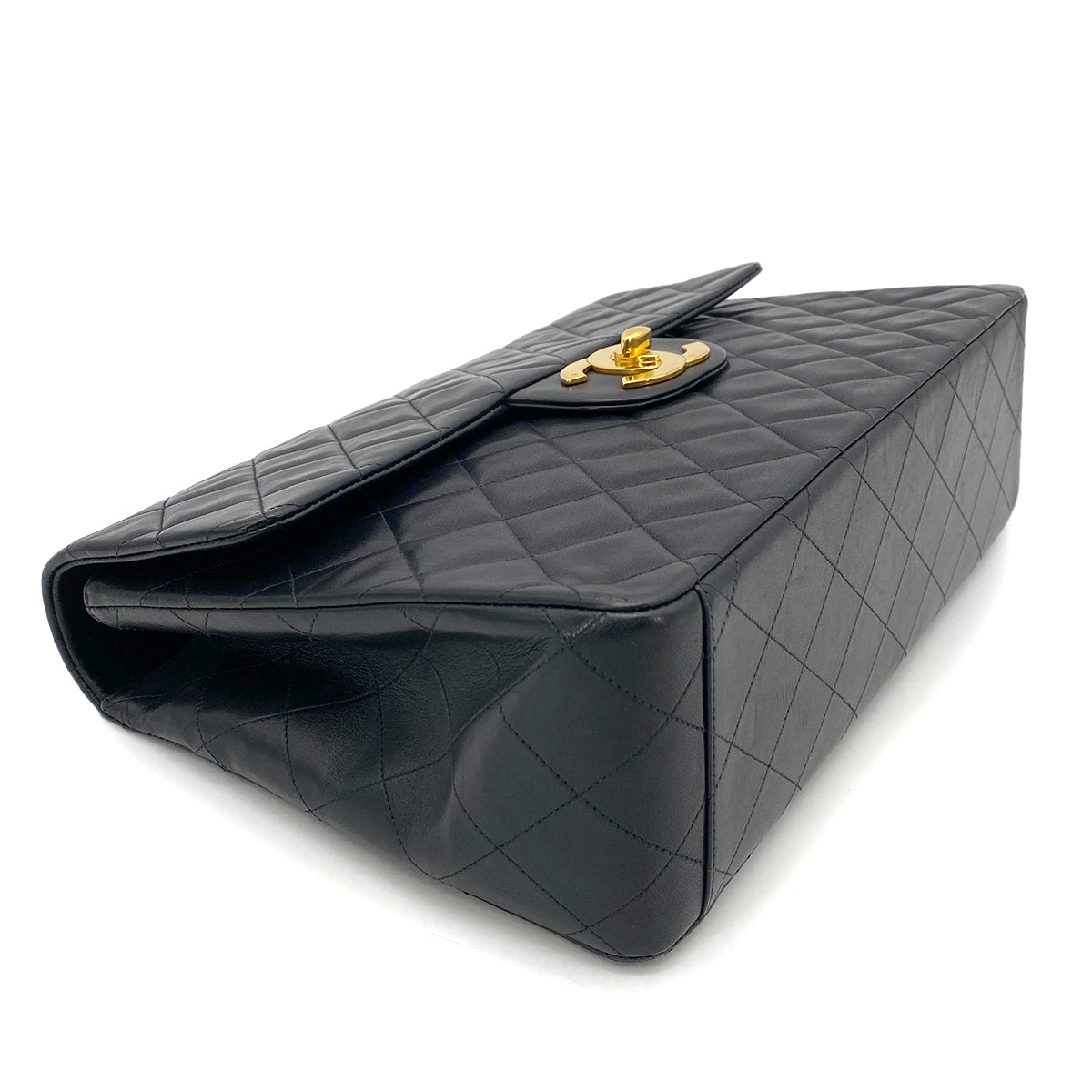 CHANEL VINTAGE MAXI MATELASSE 34 CHAIN SHOULDER BAG BLACK LAMB SKIN 90261589