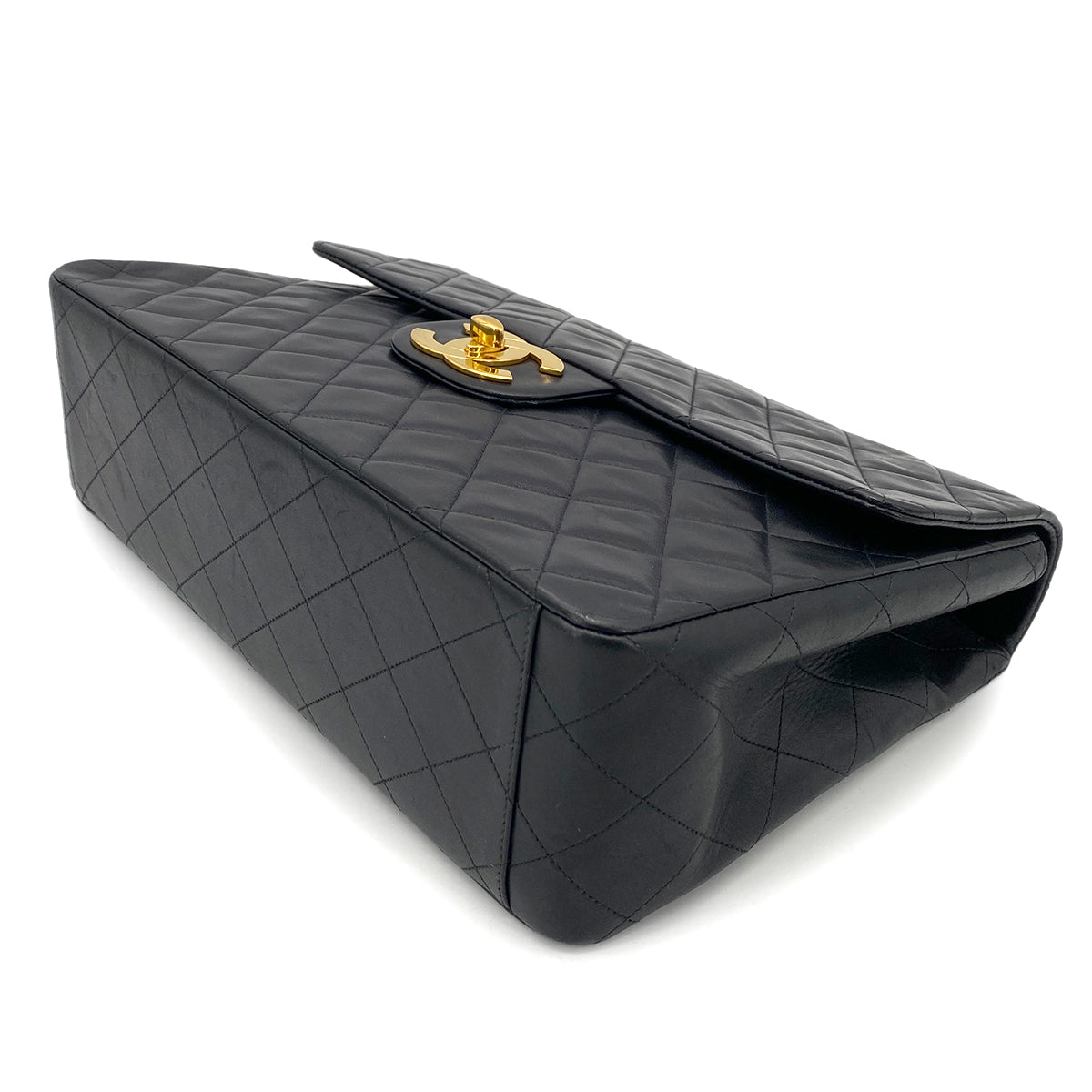 CHANEL VINTAGE MAXI MATELASSE 34 CHAIN SHOULDER BAG BLACK LAMB SKIN 90261589