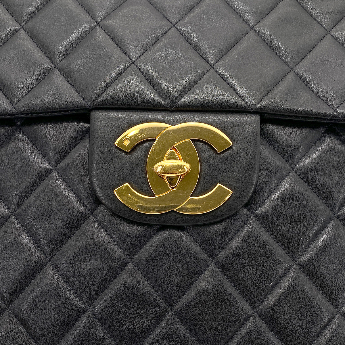 CHANEL VINTAGE MAXI MATELASSE 34 CHAIN SHOULDER BAG BLACK LAMB SKIN 90261589