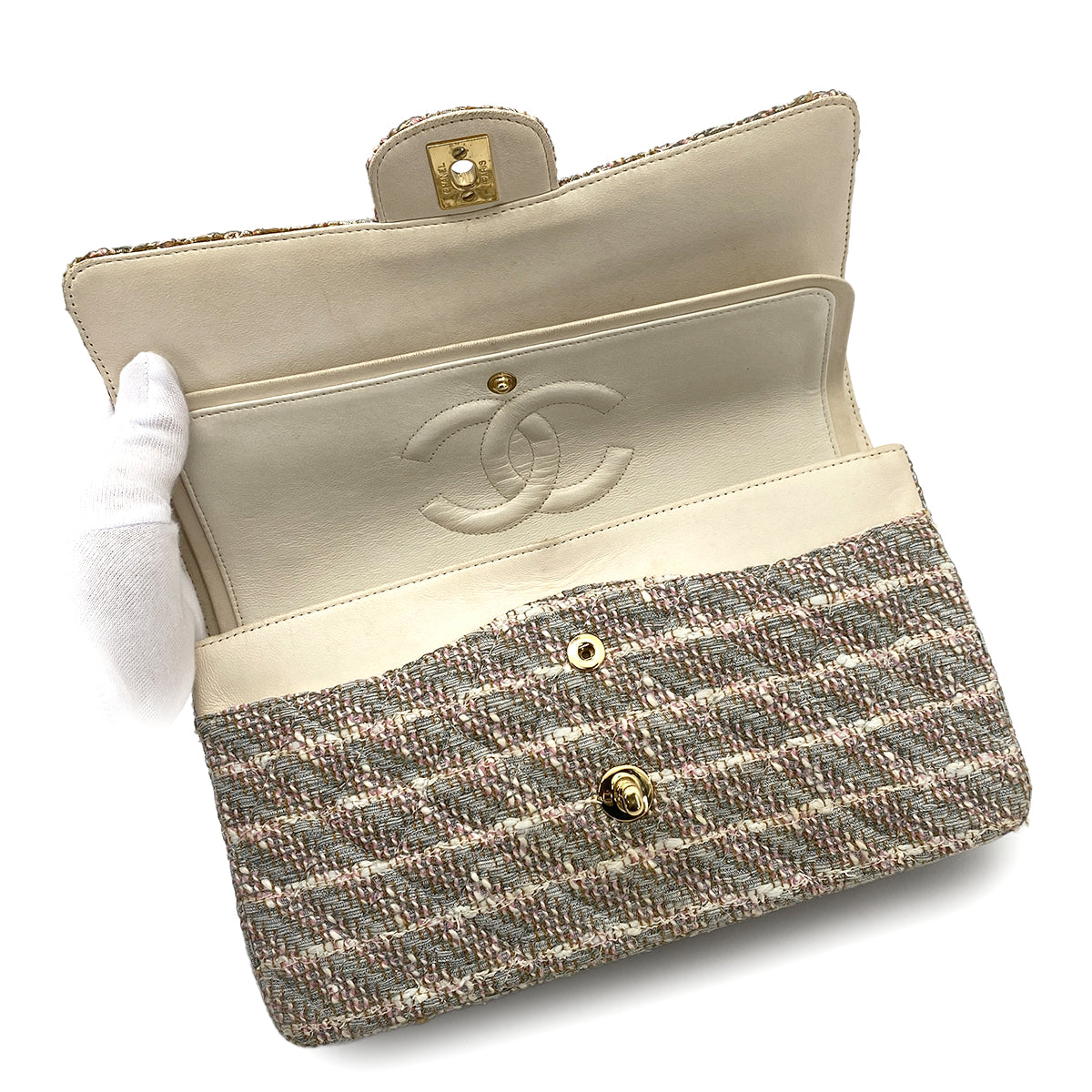 CHANEL VINTAGE CLASSIC FLAP MEDIUM CHAIN SHOULDER BAG MULTICOLOR TWEED GHW 90261598