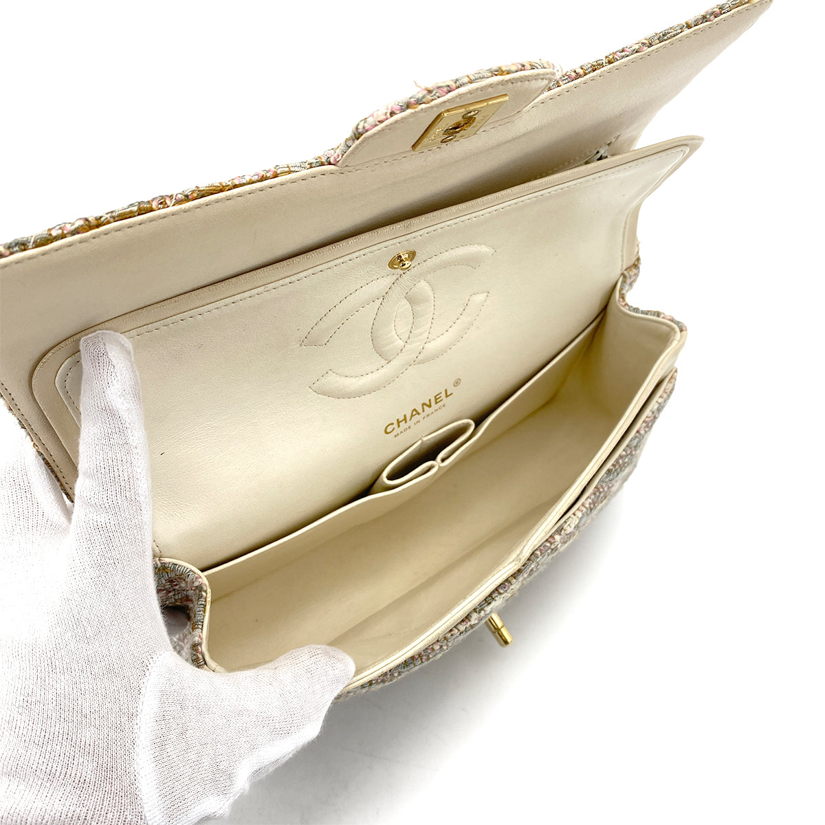 CHANEL VINTAGE CLASSIC FLAP MEDIUM CHAIN SHOULDER BAG MULTICOLOR TWEED GHW 90261598