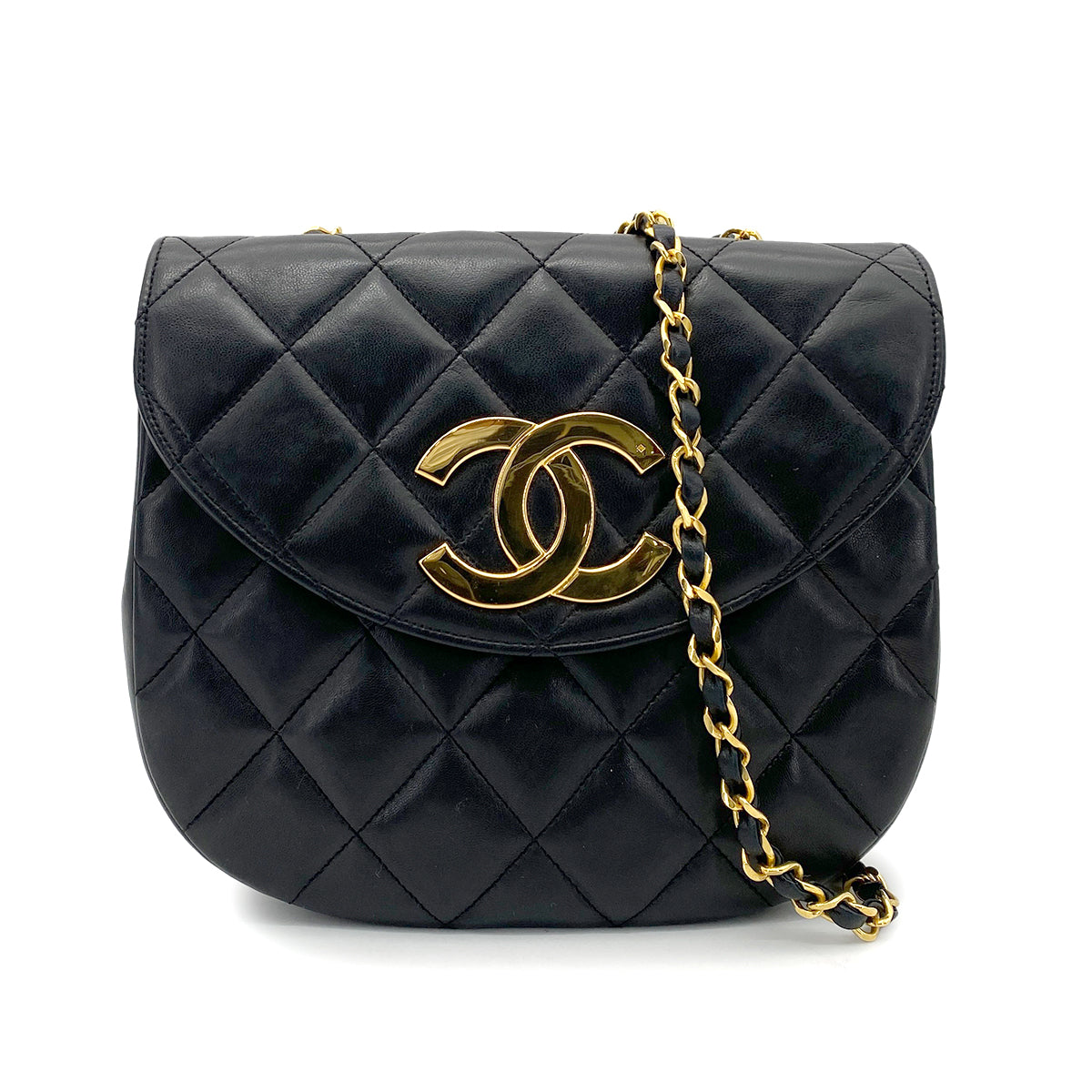 CHANEL VINTAGE BIG COCO MATELASSE CHAIN SHOULDER BAG BLACK LAMB SKIN 90261600
