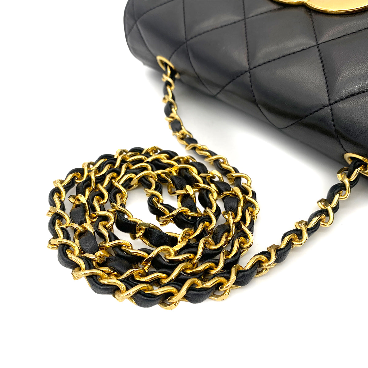 CHANEL VINTAGE BIG COCO MATELASSE CHAIN SHOULDER BAG BLACK LAMB SKIN 90261600