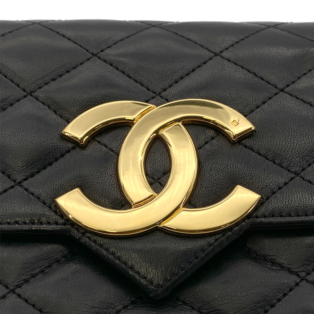 CHANEL VINTAGE MATELASSE BIG COCO CHAIN SHOULDER BAG BLACK LAMB SKIN 90261601