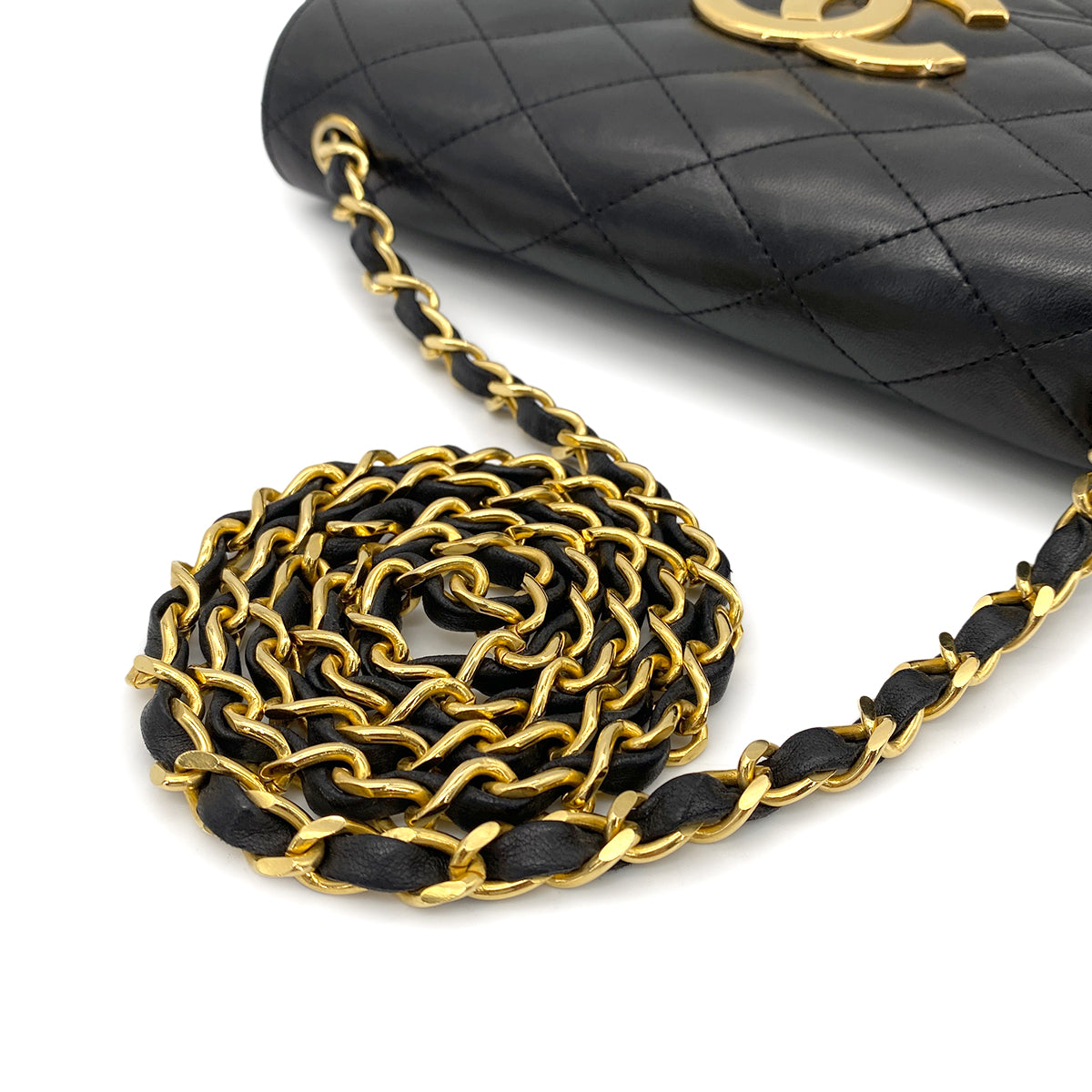 CHANEL VINTAGE MATELASSE BIG COCO CHAIN SHOULDER BAG BLACK LAMB SKIN 90261601