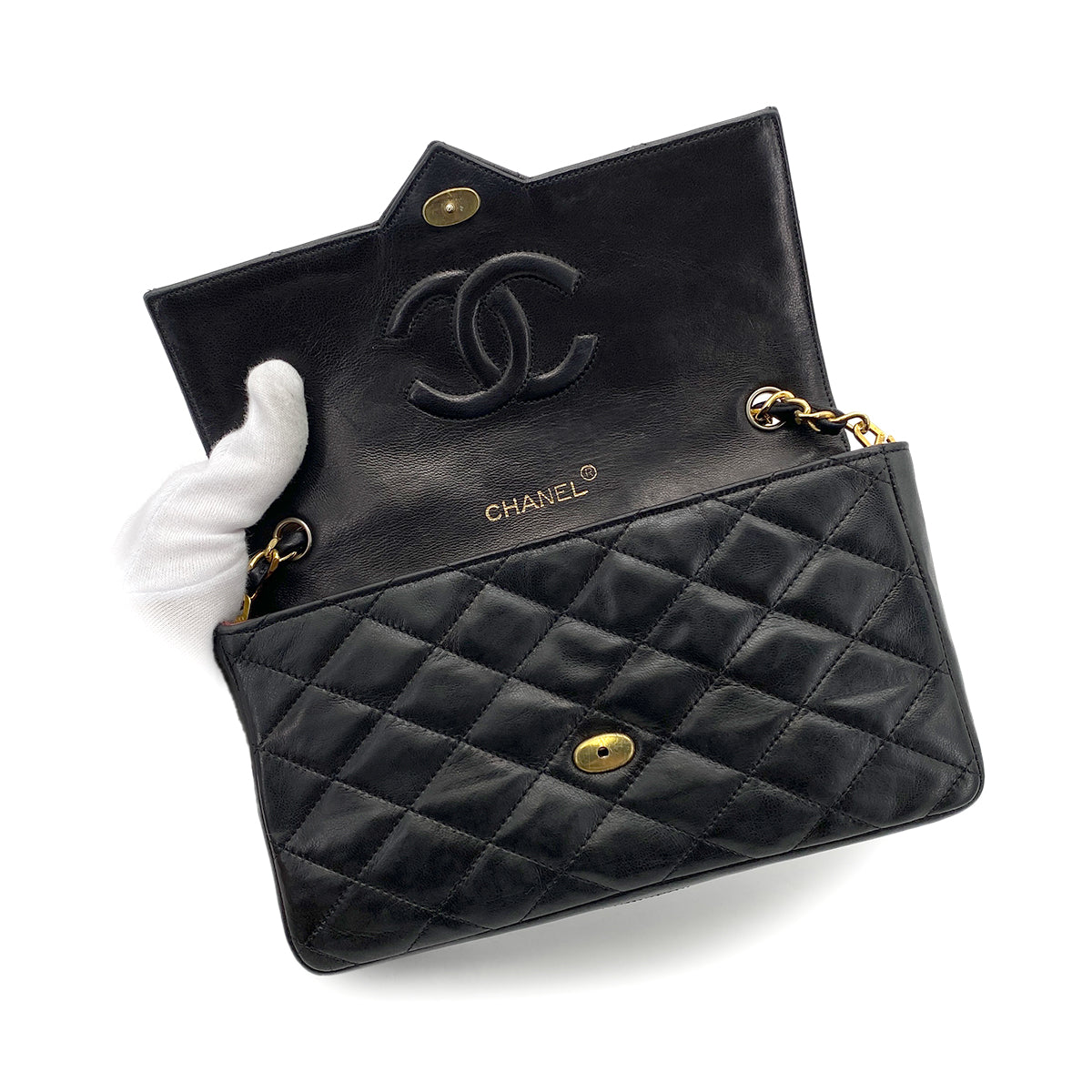 CHANEL VINTAGE MATELASSE BIG COCO CHAIN SHOULDER BAG BLACK LAMB SKIN 90261601