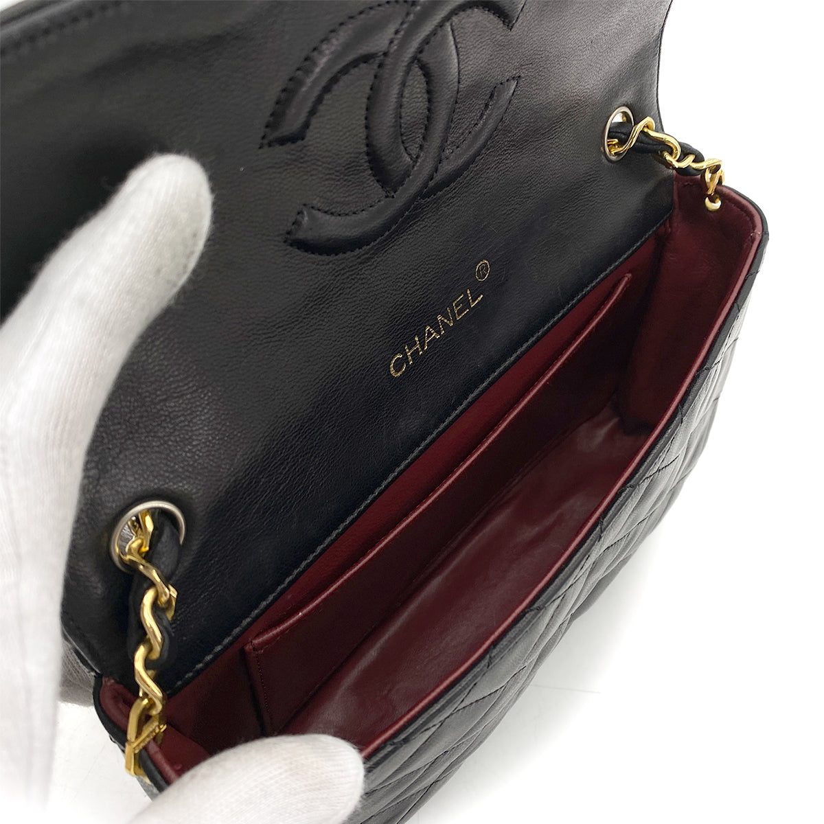 CHANEL VINTAGE MATELASSE BIG COCO CHAIN SHOULDER BAG BLACK LAMB SKIN 90261601