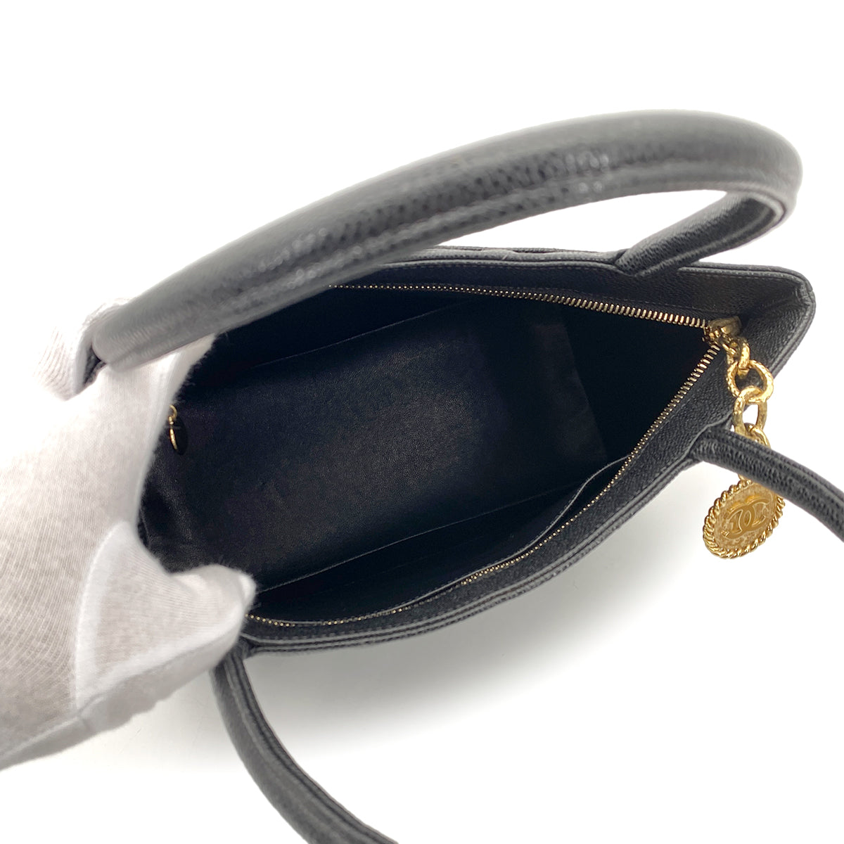 CHANEL VINTAGE MEDALLION TOTE BAG BLACK CAVIAR SKIN 90261602