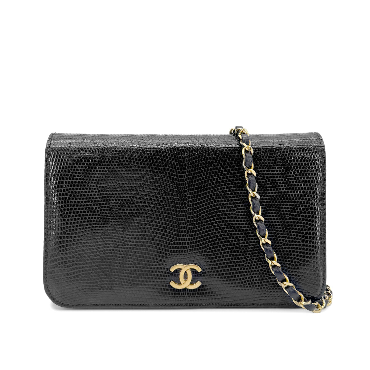 CHANEL VINTAGE FULL FLAP CHAIN SHOULDER BAG BLACK LIZARD 90261603