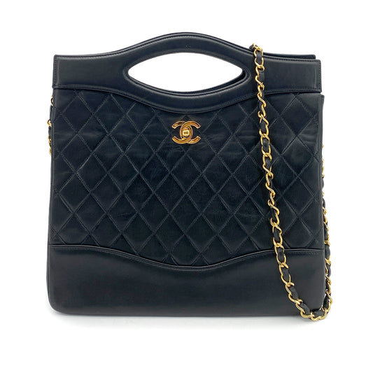 CHANEL VINTAGE CHAIN HAND SHOULDER BAG BLACK LAMB SKIN 90261615