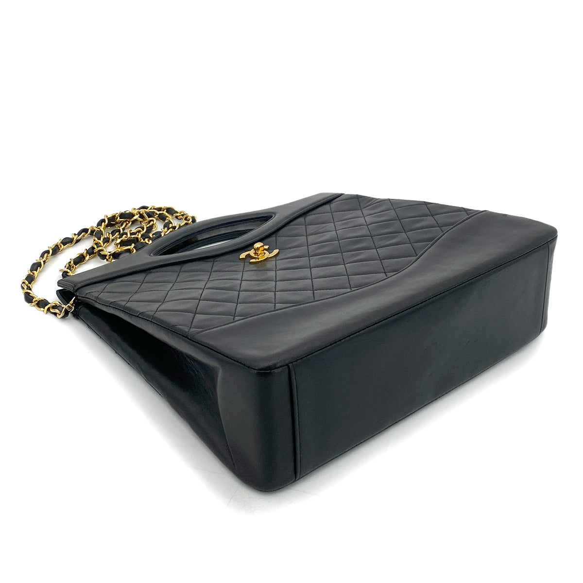 CHANEL VINTAGE CHAIN HAND SHOULDER BAG BLACK LAMB SKIN 90261615