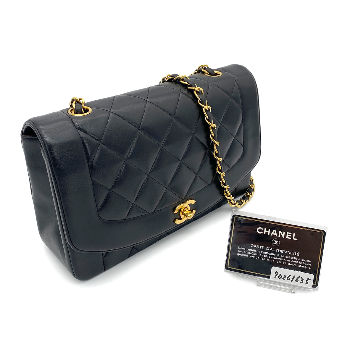 CHANEL VINTAGE DIANA MEDIUM CHAIN SHOULDER BAG BLACK LAMB SKIN 90261635