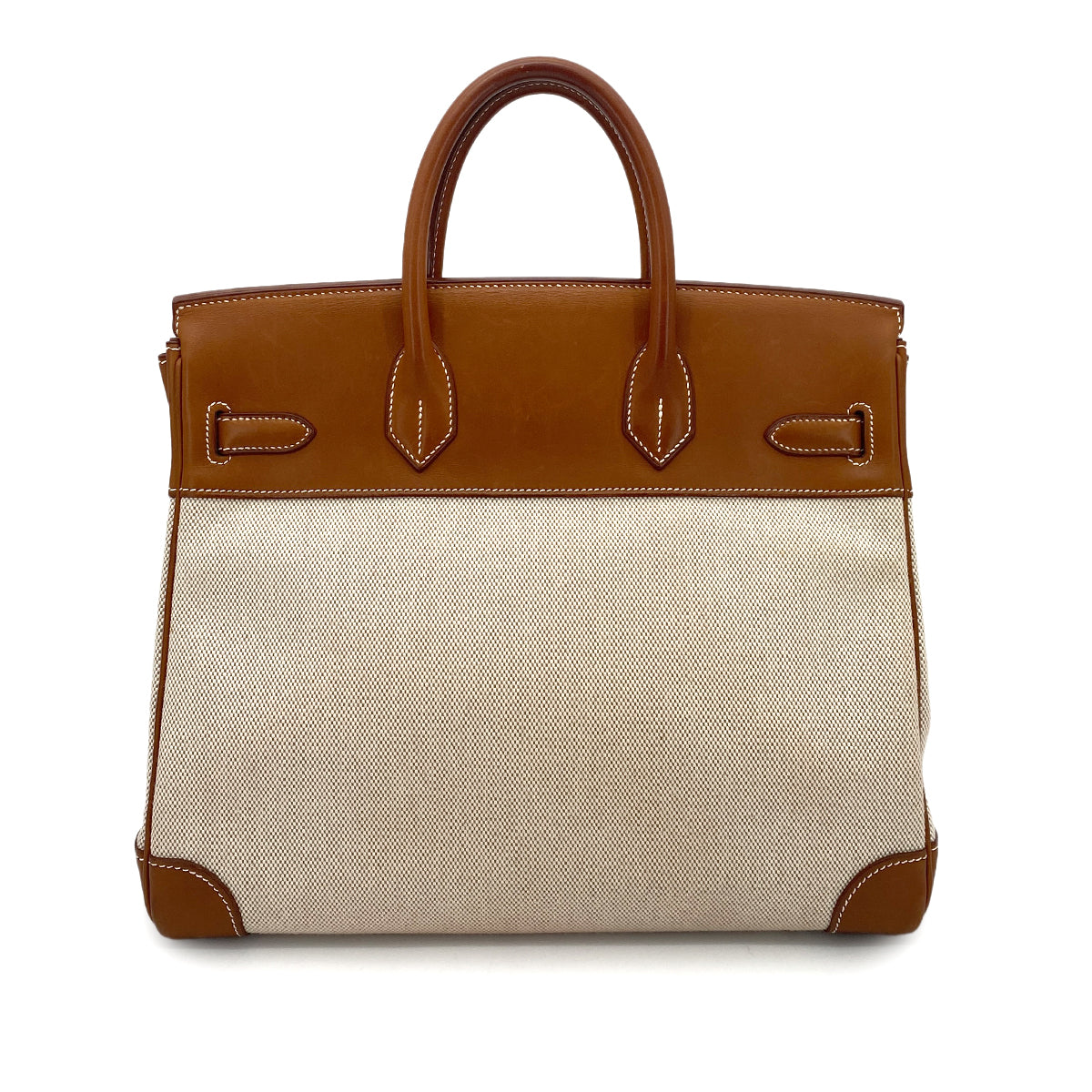 HERMES HAUT A COURROIES 32 FAUVE BARENIA TOILE H HAND BAG □F GHW 90261645