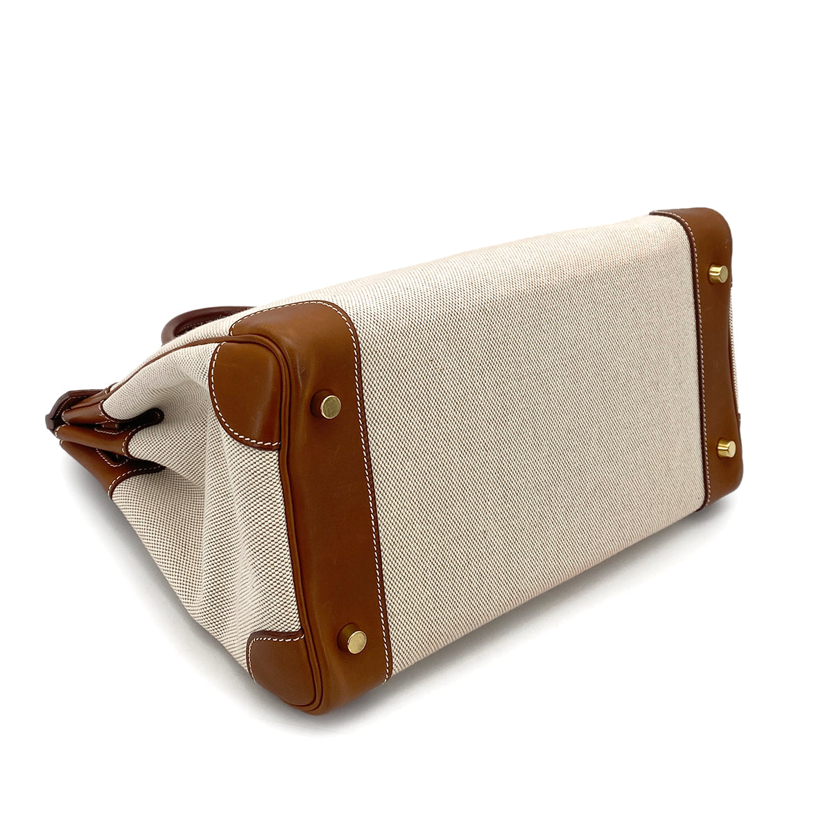 HERMES HAUT A COURROIES 32 FAUVE BARENIA TOILE H HAND BAG □F GHW 90261645