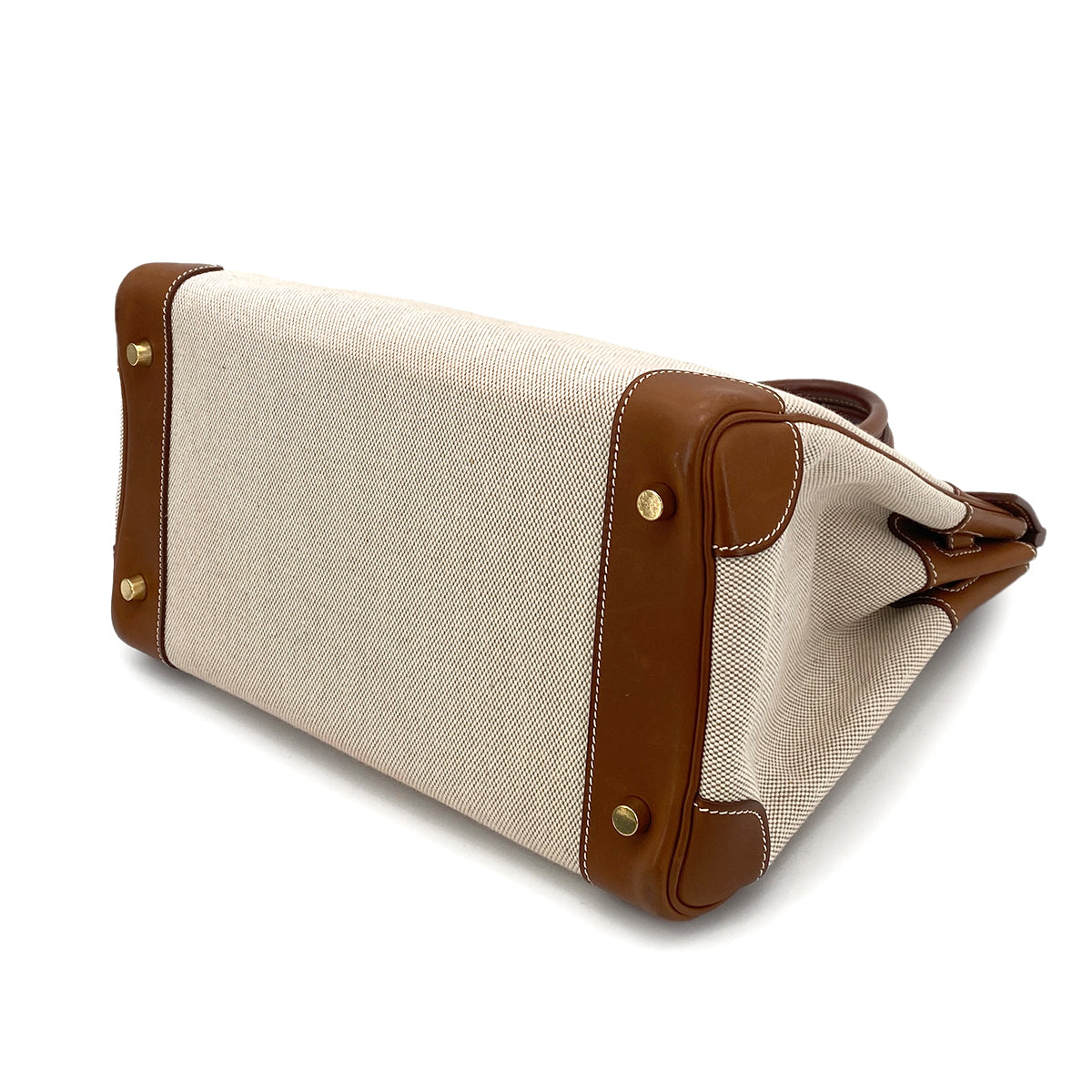 HERMES HAUT A COURROIES 32 FAUVE BARENIA TOILE H HAND BAG □F GHW 90261645