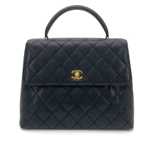 CHANEL VINTAGE MATELASSE HAND BAG BLACK CAVIAR SKIN 90261806