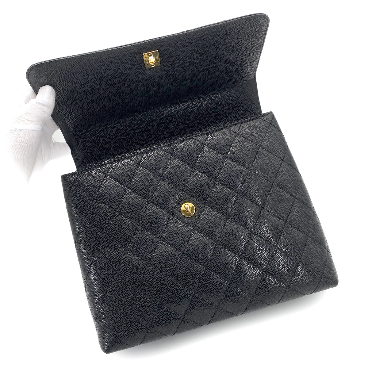 CHANEL VINTAGE MATELASSE HAND BAG BLACK CAVIAR SKIN 90261806