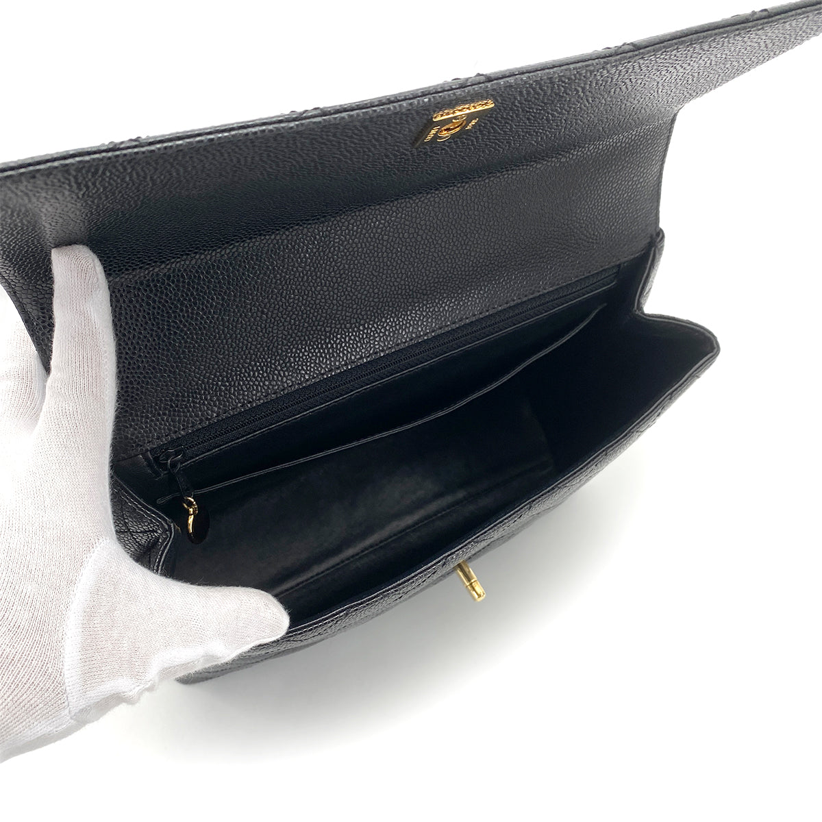 CHANEL VINTAGE MATELASSE HAND BAG BLACK CAVIAR SKIN 90261806