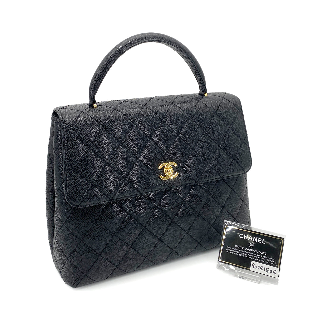 CHANEL VINTAGE MATELASSE HAND BAG BLACK CAVIAR SKIN 90261806