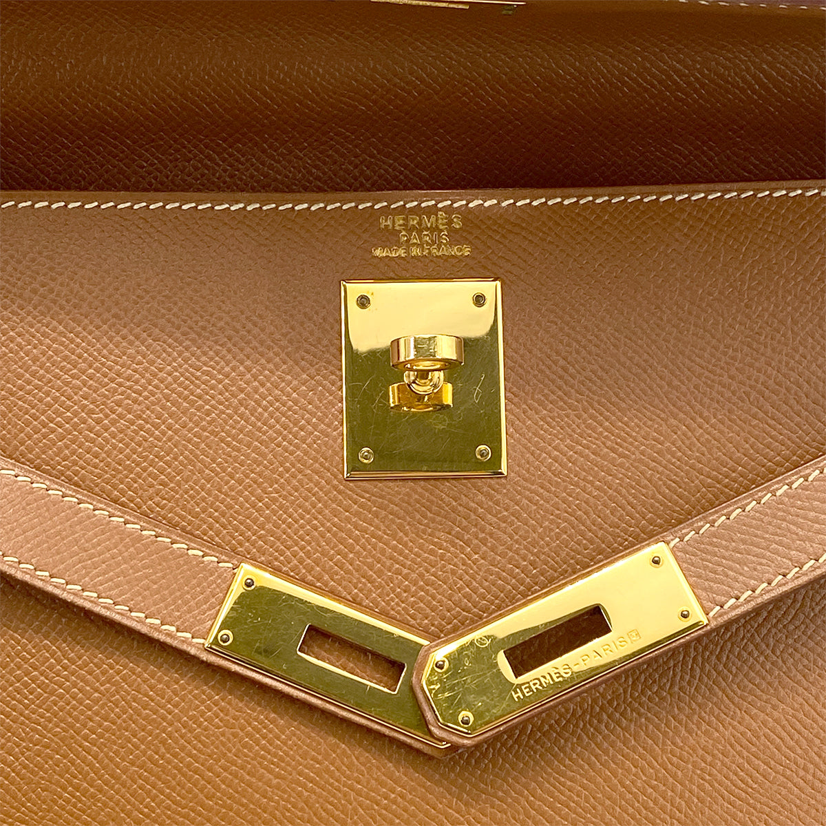 HERMES KELLY 32 SELLIER GOLD COUCHVEL HAND SHOULDER BAG □D 90261809