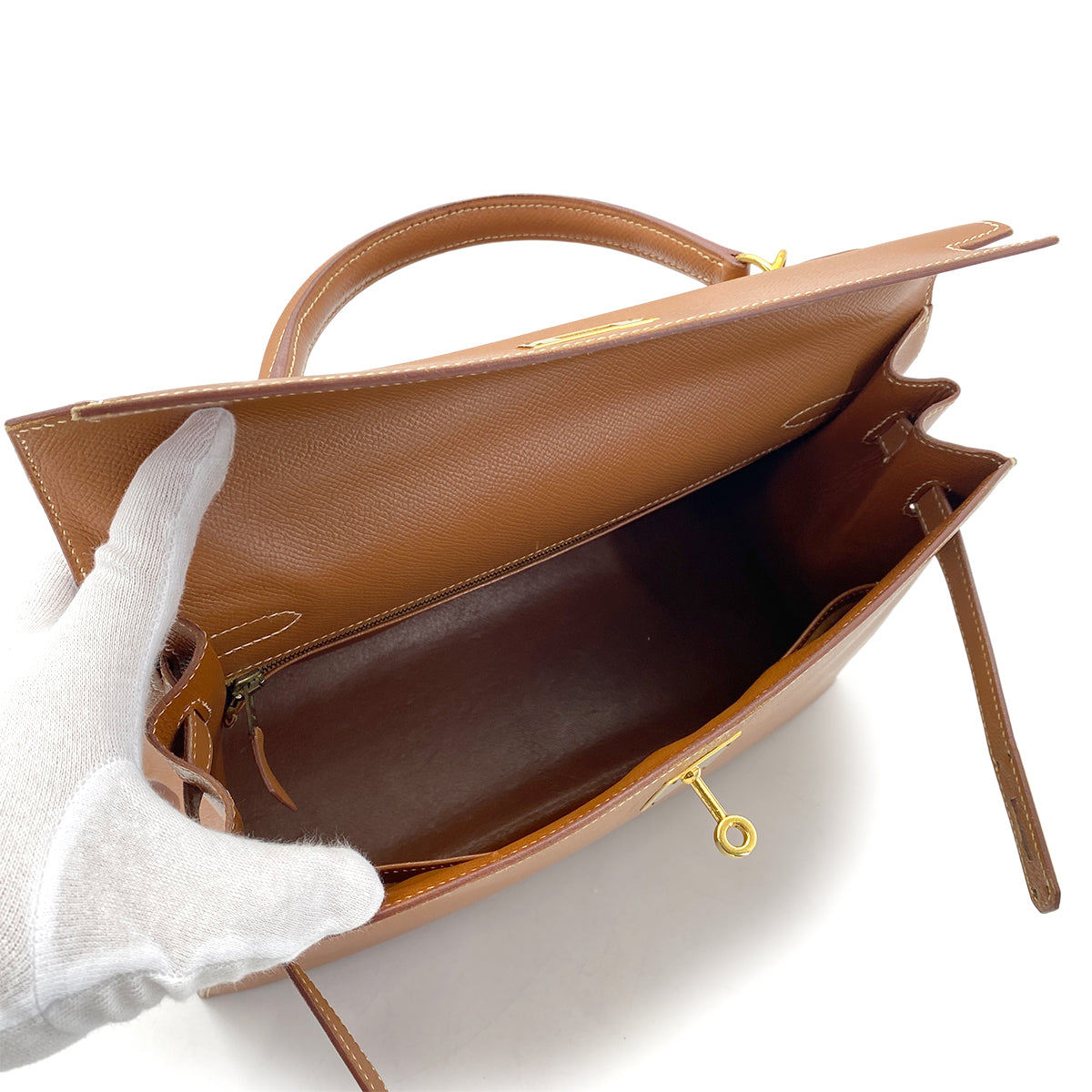 HERMES KELLY 32 SELLIER GOLD COUCHVEL HAND SHOULDER BAG □D 90261809