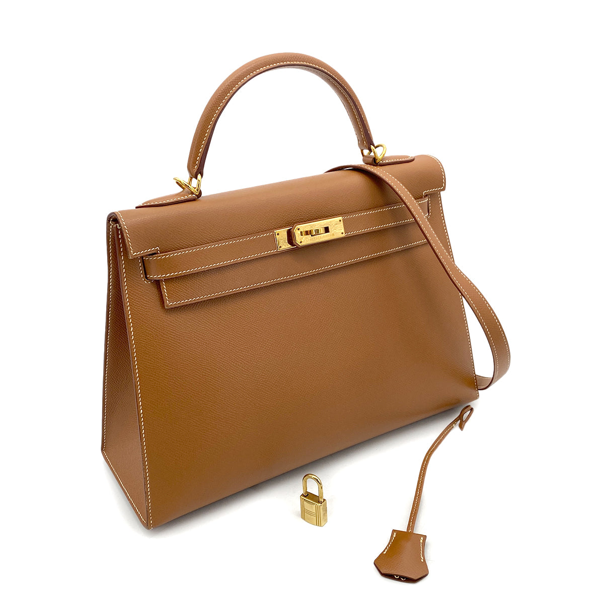 HERMES KELLY 32 SELLIER GOLD COUCHVEL HAND SHOULDER BAG □D 90261809