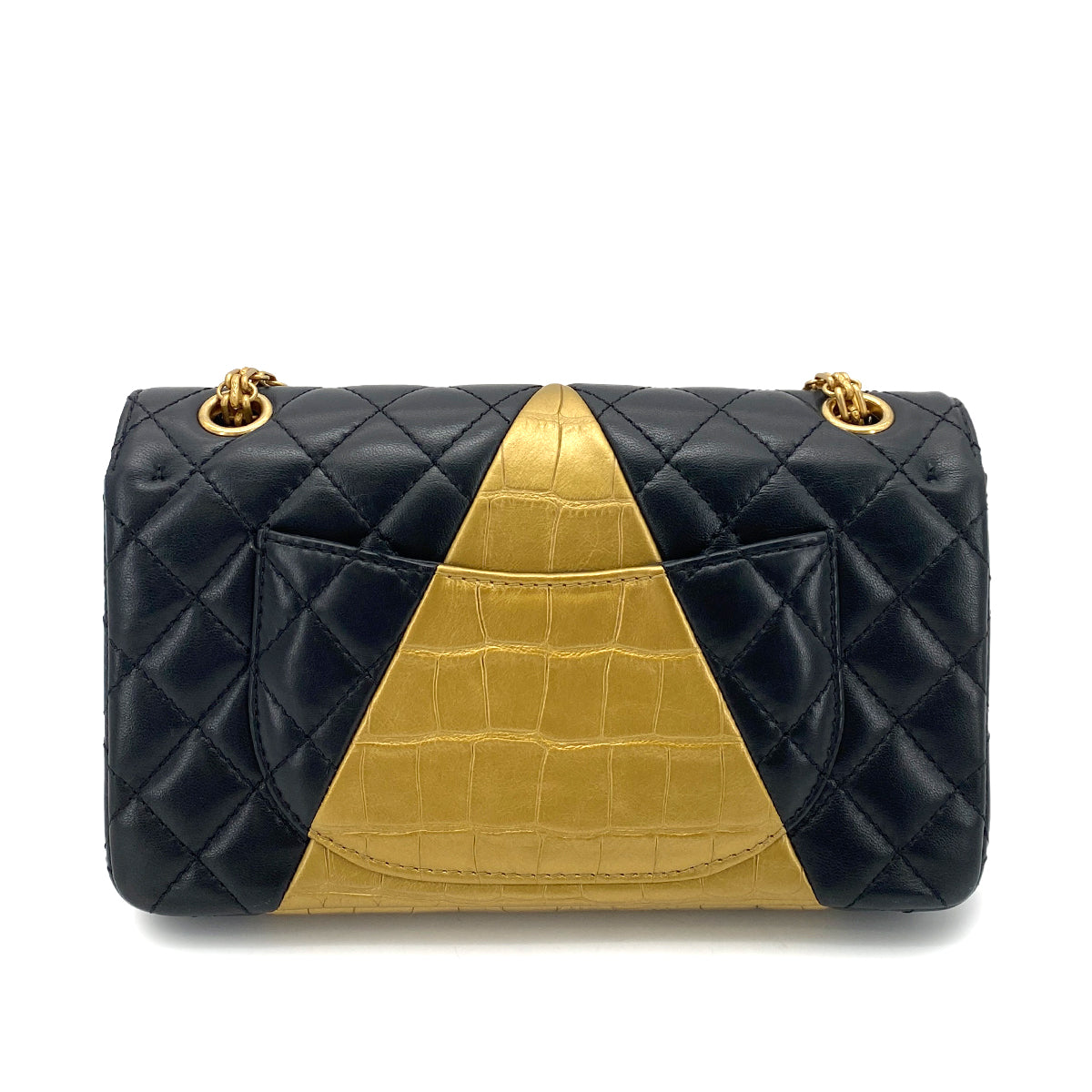 CHANEL 2.55 MEDIUM CHAIN SHOULDER BAG GOLD BLACK LAMB SKIN 90261822