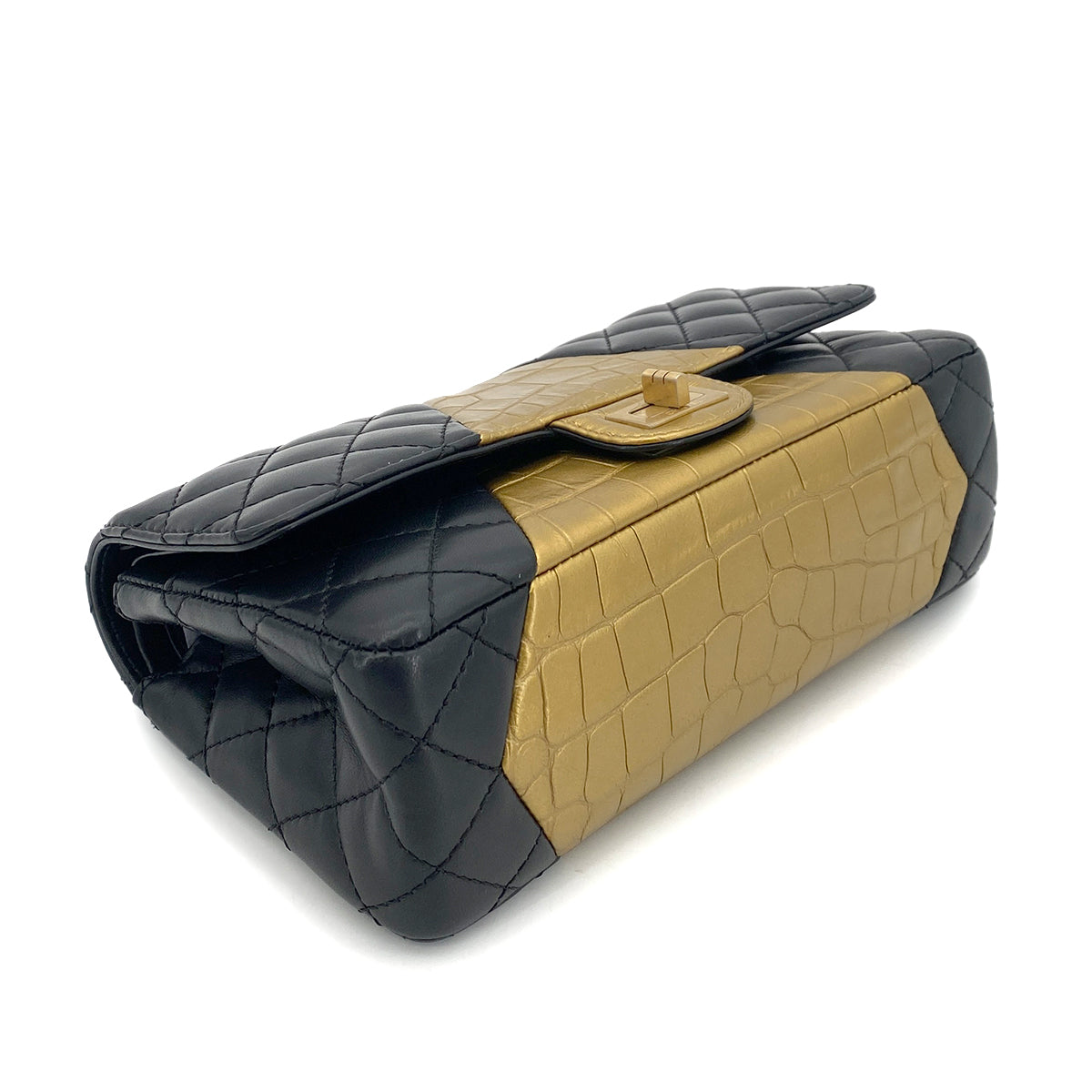 CHANEL 2.55 MEDIUM CHAIN SHOULDER BAG GOLD BLACK LAMB SKIN 90261822