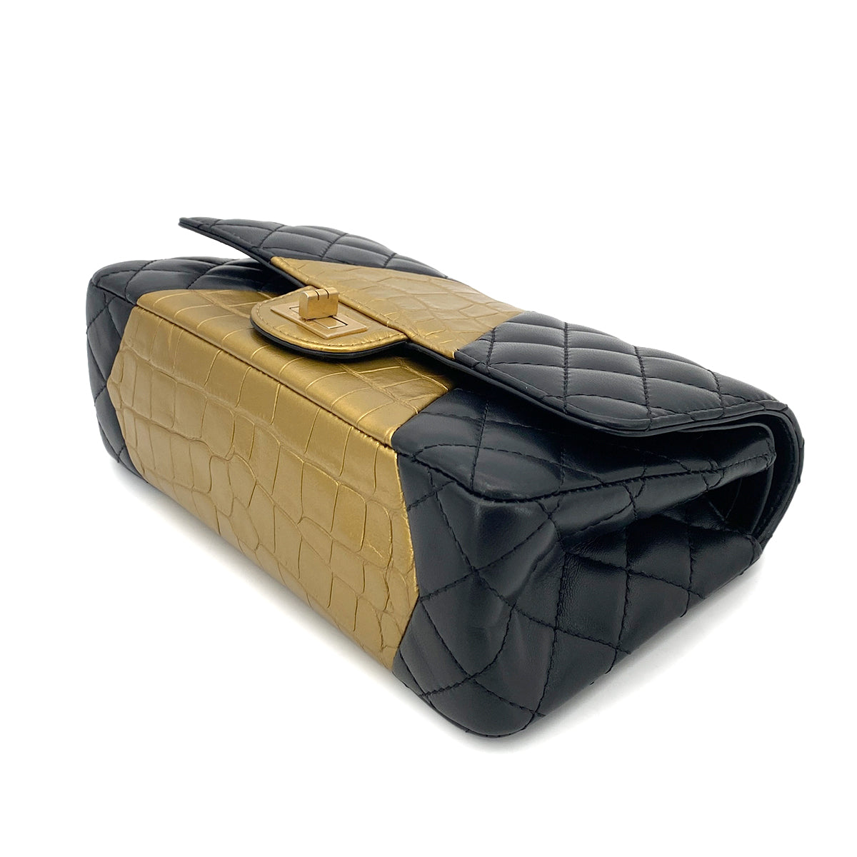 CHANEL 2.55 MEDIUM CHAIN SHOULDER BAG GOLD BLACK LAMB SKIN 90261822