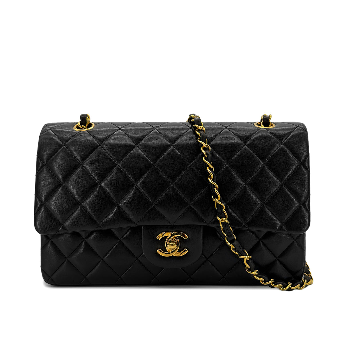 CHANEL VINTAGE CLASSIC FLAP MEDIUM CHAIN SHOULDER BAG BLACK LAMB SKIN 90261827