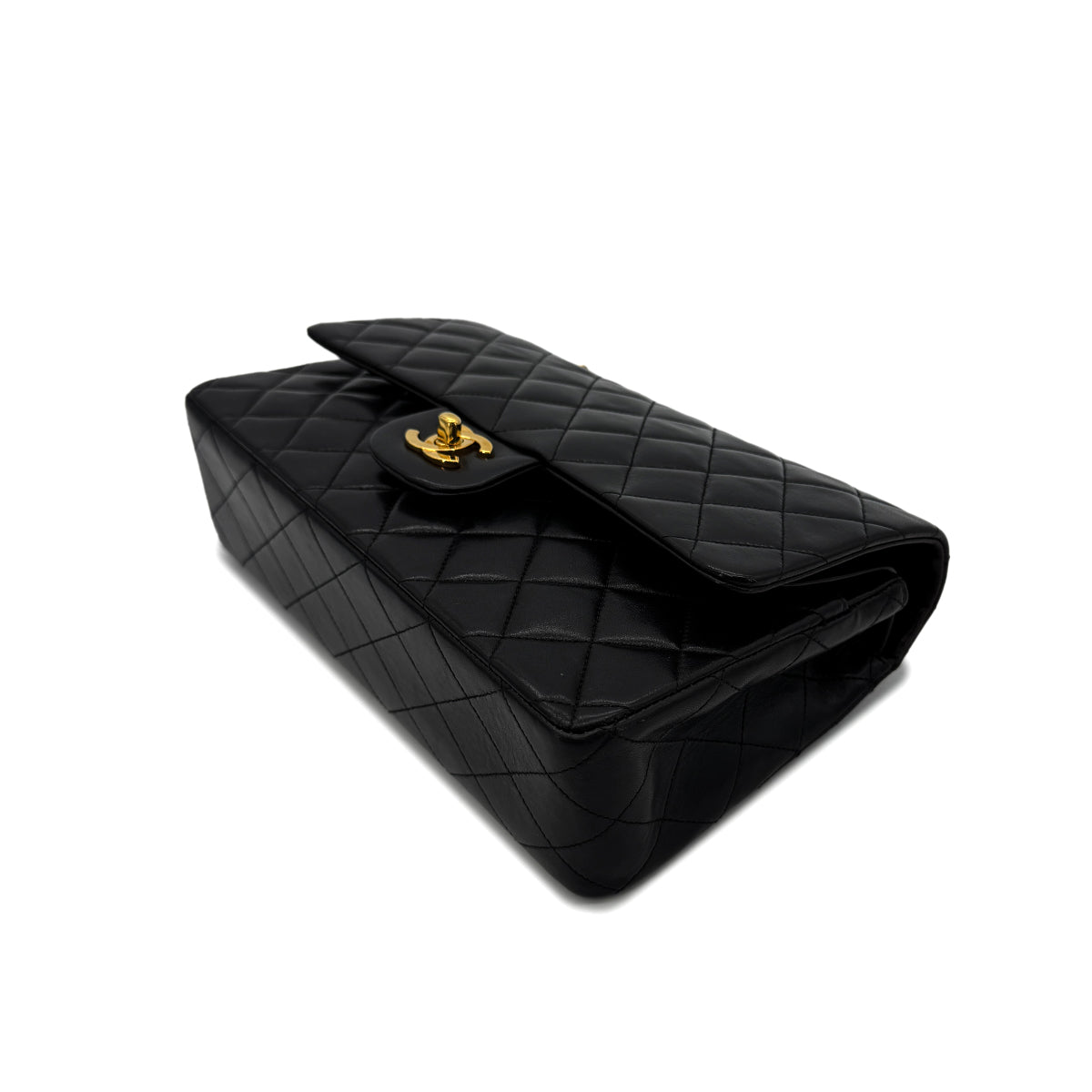 CHANEL VINTAGE CLASSIC FLAP MEDIUM CHAIN SHOULDER BAG BLACK LAMB SKIN 90261827