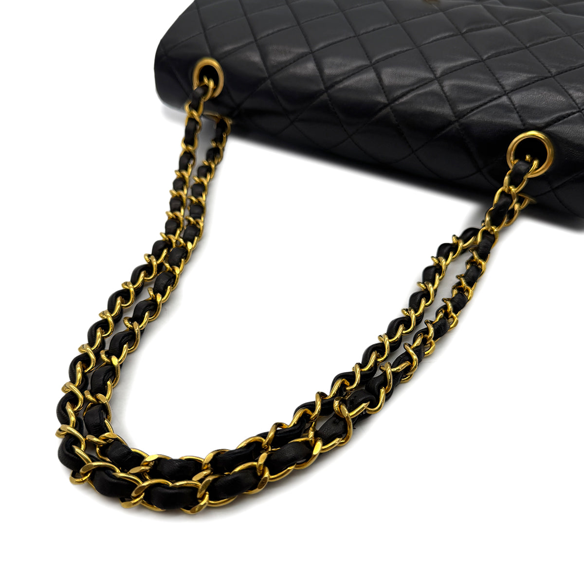 CHANEL VINTAGE CLASSIC FLAP MEDIUM CHAIN SHOULDER BAG BLACK LAMB SKIN 90261827