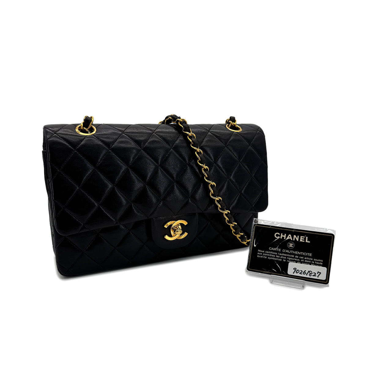 CHANEL VINTAGE CLASSIC FLAP MEDIUM CHAIN SHOULDER BAG BLACK LAMB SKIN 90261827